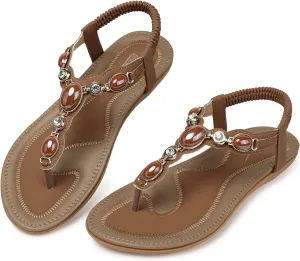 SHIBEVER Flat Sandals for Women Dressy: Summer Comfortable Dress Thong Flats Sandal