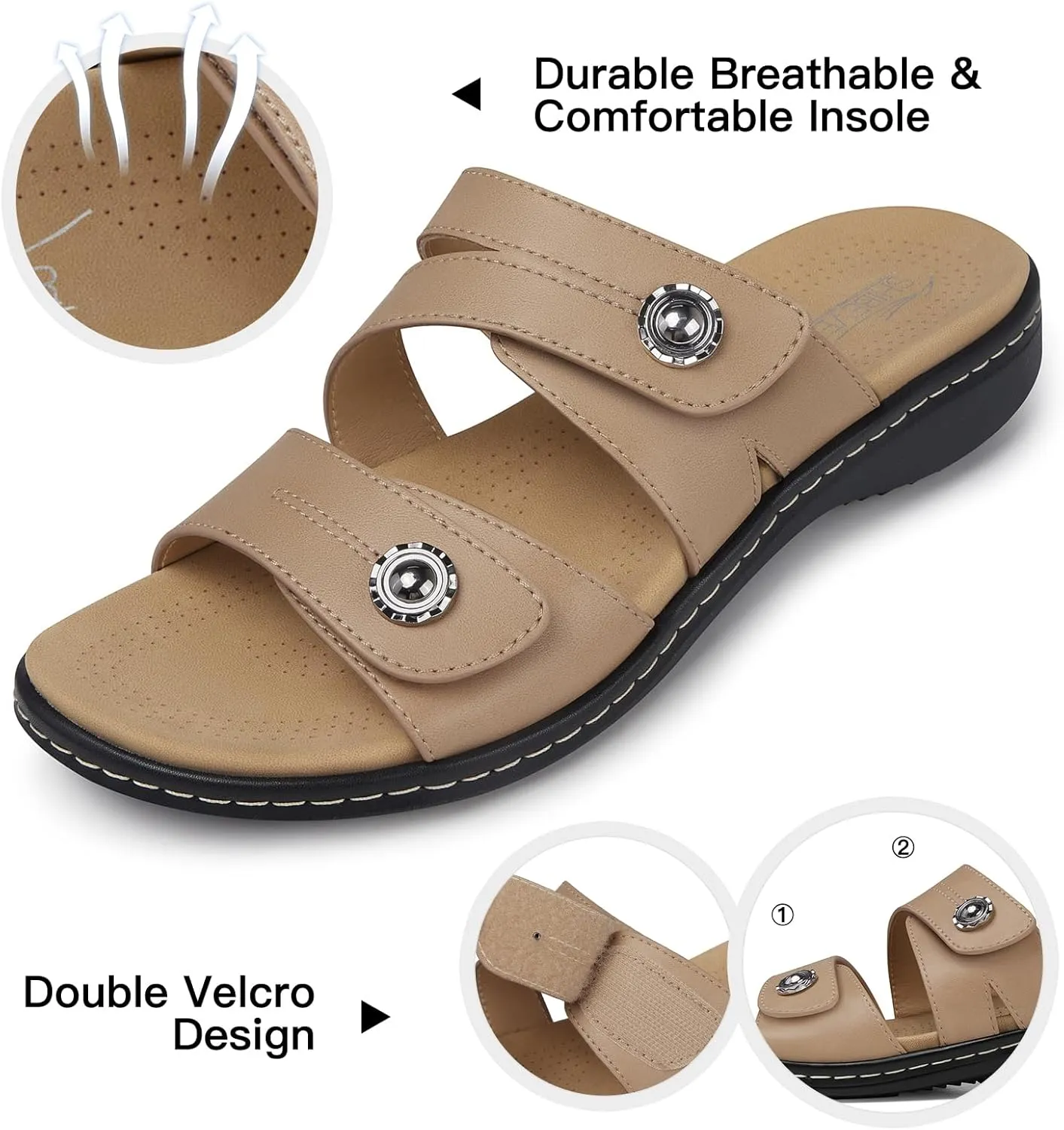 SHIBEVER Flat Sandals Women Dressy: Non Slip, Arch Support, Orthopedic, Plantar Fasciitis Comfortable Walking Sandal