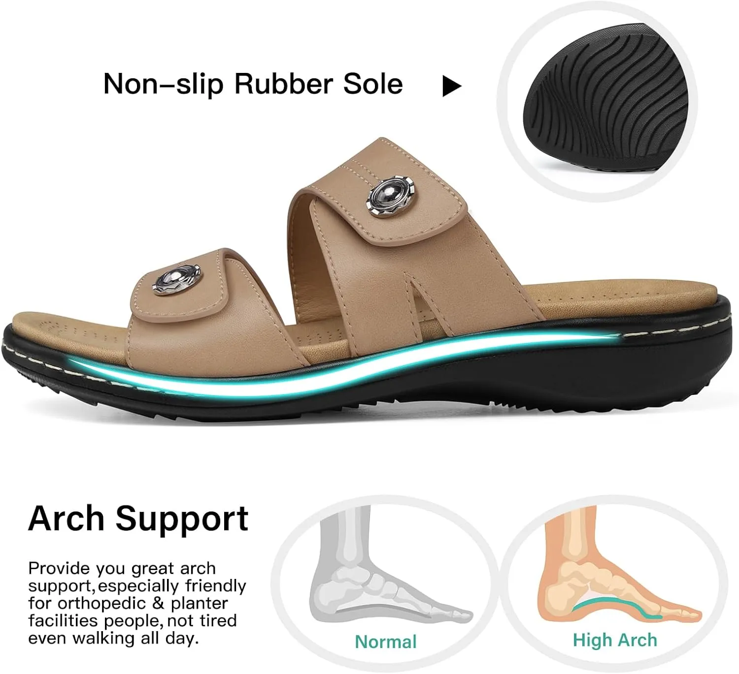 SHIBEVER Flat Sandals Women Dressy: Non Slip, Arch Support, Orthopedic, Plantar Fasciitis Comfortable Walking Sandal