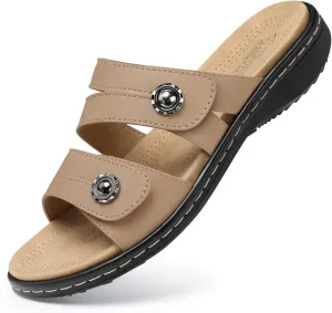 SHIBEVER Flat Sandals Women Dressy: Non Slip, Arch Support, Orthopedic, Plantar Fasciitis Comfortable Walking Sandal