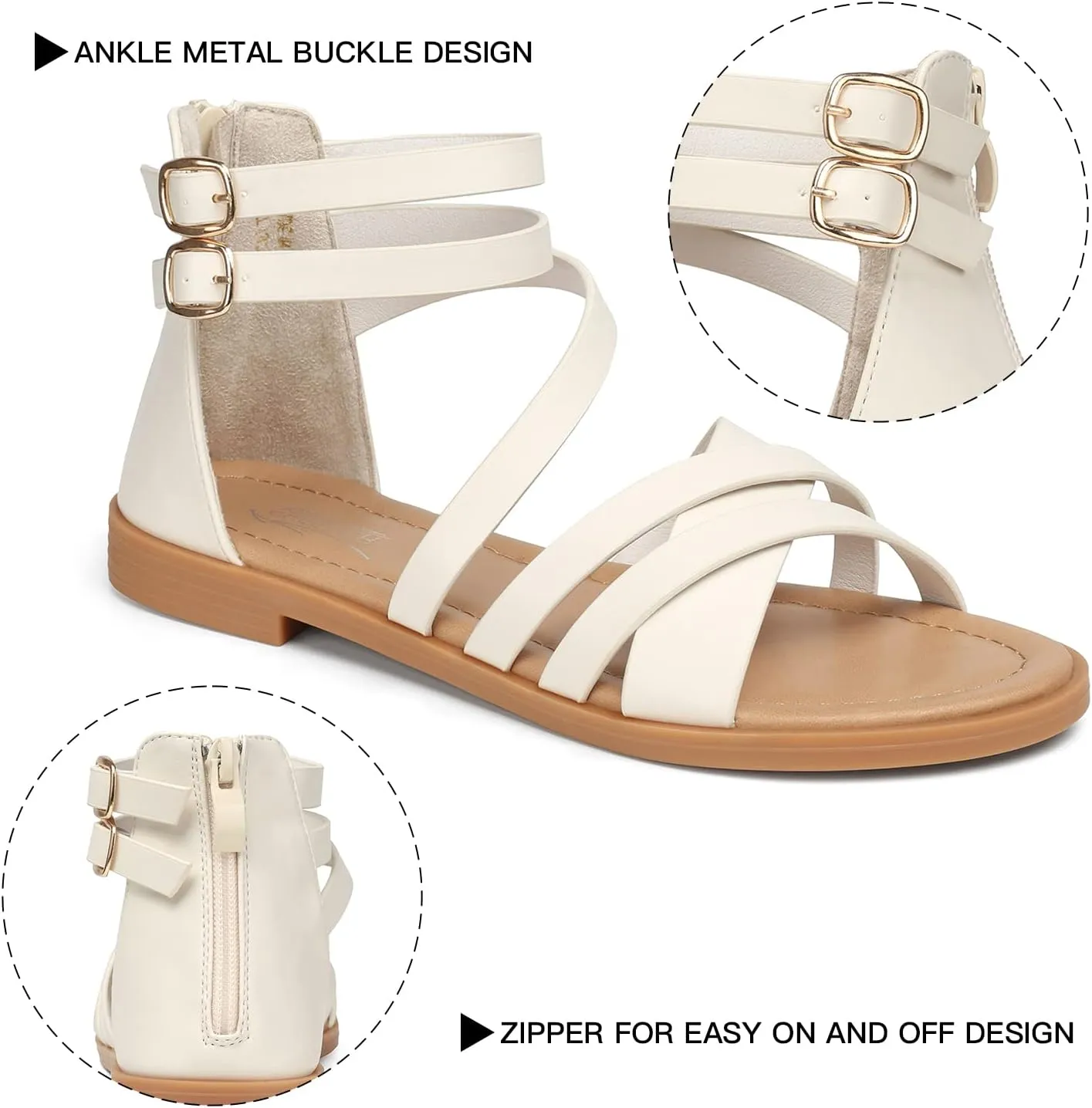 SHIBEVER Gladiator Strappy Sandals for Women: Dressy Summer Comfortable Flat, Back Zipper Roman Comfy Womens Sandals