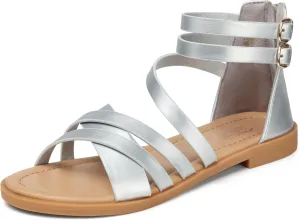 SHIBEVER Gladiator Strappy Sandals for Women: Dressy Summer Comfortable Flat, Back Zipper Roman Comfy Womens Sandals