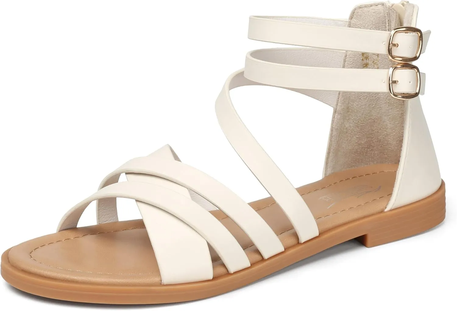 SHIBEVER Gladiator Strappy Sandals for Women: Dressy Summer Comfortable Flat, Back Zipper Roman Comfy Womens Sandals