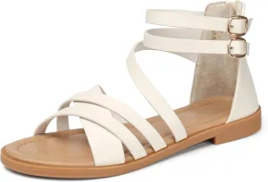 SHIBEVER Gladiator Strappy Sandals for Women: Dressy Summer Comfortable Flat, Back Zipper Roman Comfy Womens Sandals