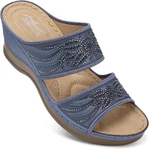 SHIBEVER Wedge Sandals For Women Dressy: Comfortable Summer - Slip On Womens Sandal