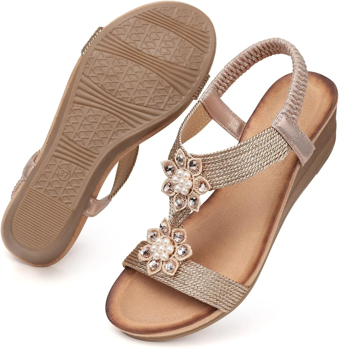 SHIBEVER Wedge Sandals for Women Dressy: Summer Low Wedges Comfortable Open Toe Sandals
