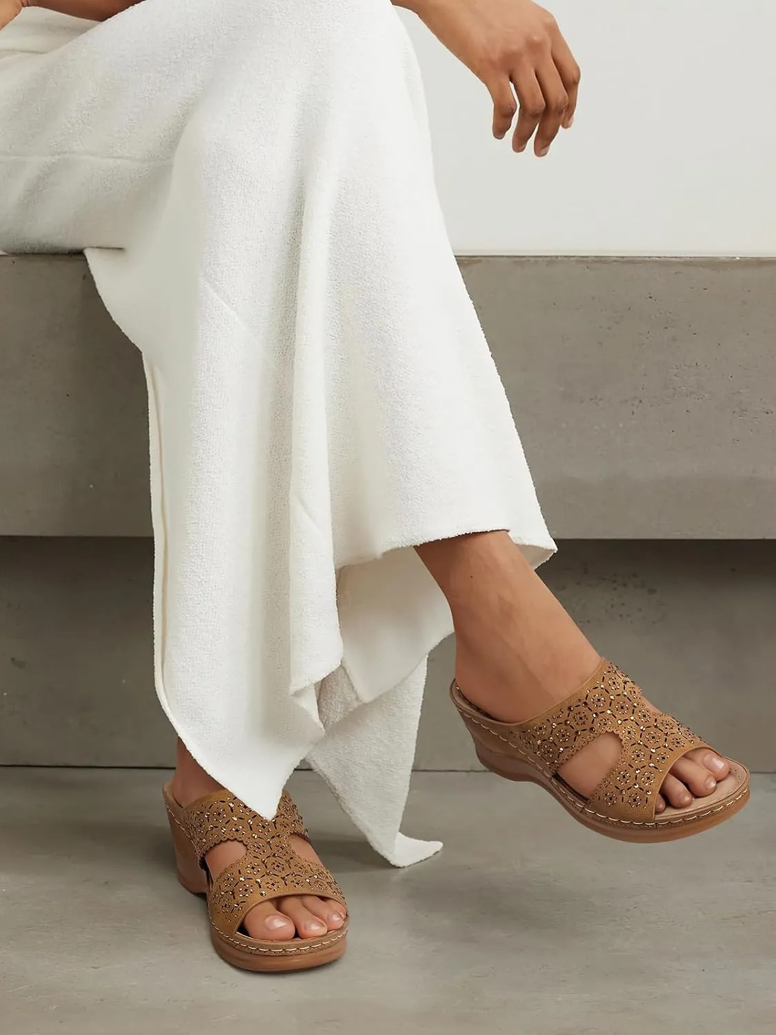 SHIBEVER Wedge Sandals for Women Dressy: Summer Slip On Womens - Slide Comfortable Walking Platform Sandals