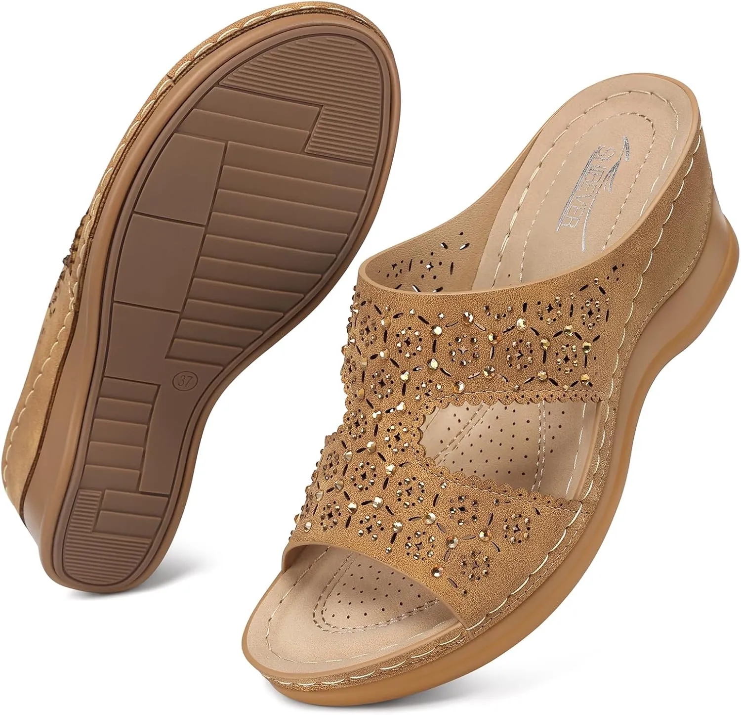 SHIBEVER Wedge Sandals for Women Dressy: Summer Slip On Womens - Slide Comfortable Walking Platform Sandals