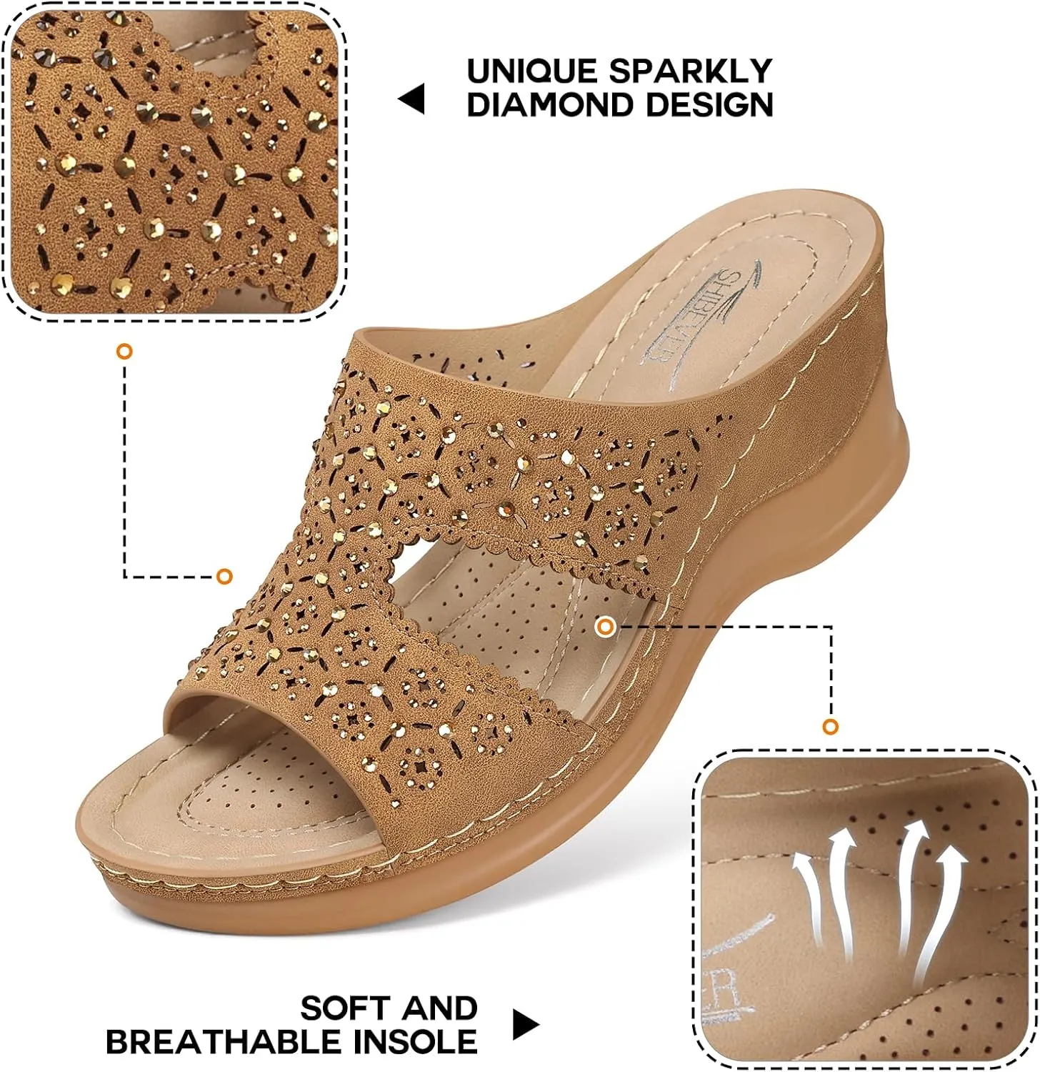SHIBEVER Wedge Sandals for Women Dressy: Summer Slip On Womens - Slide Comfortable Walking Platform Sandals