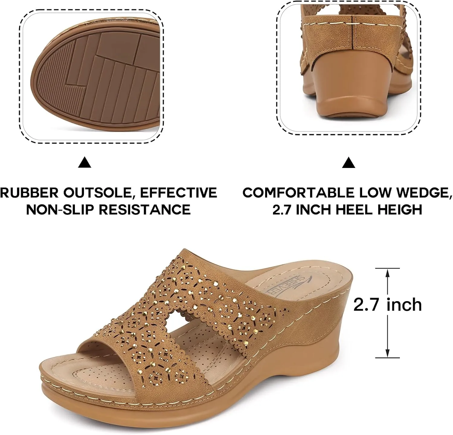 SHIBEVER Wedge Sandals for Women Dressy: Summer Slip On Womens - Slide Comfortable Walking Platform Sandals