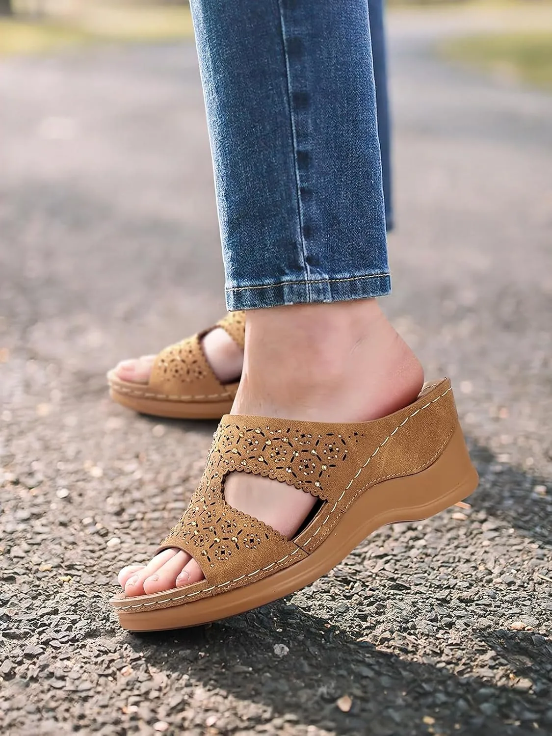 SHIBEVER Wedge Sandals for Women Dressy: Summer Slip On Womens - Slide Comfortable Walking Platform Sandals