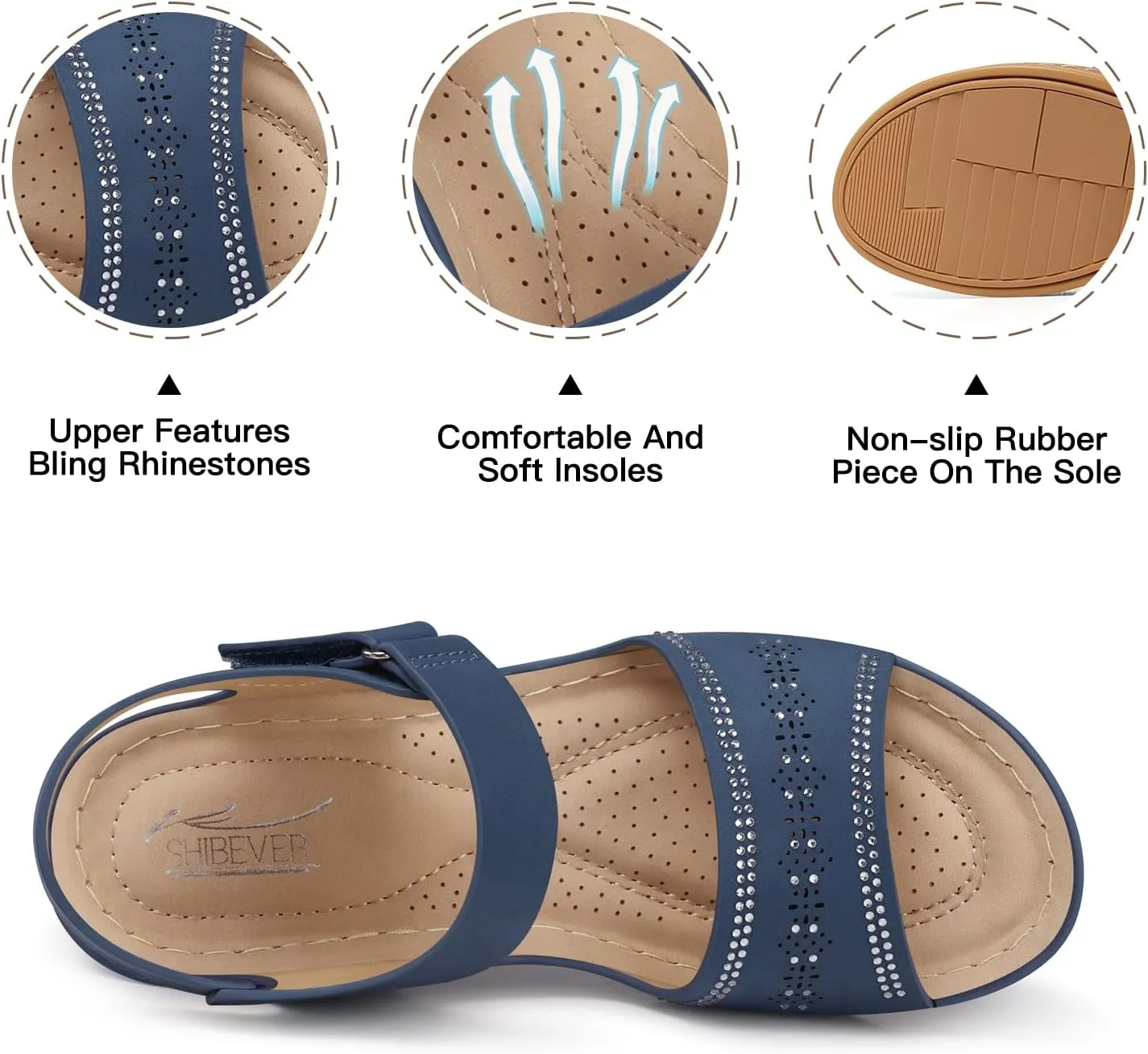 SHIBEVER Wedge Sandals For Women Low: Dressy Summer Sandal - Comfortable Rhinestone Sandals