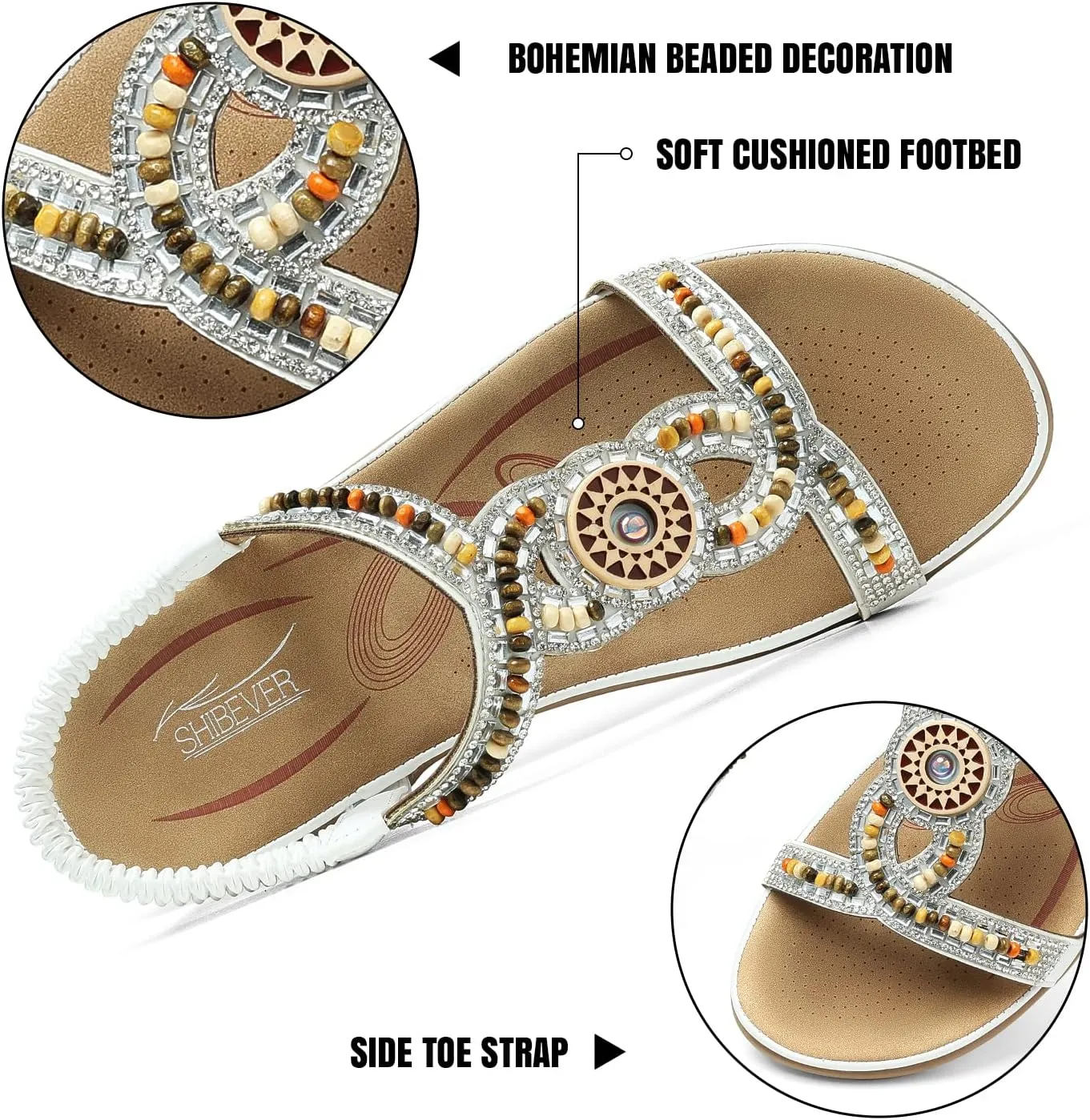 SHIBEVER Womens Flat Sandals Elastic Ankle Strap Sandals Dressy Casual Summer