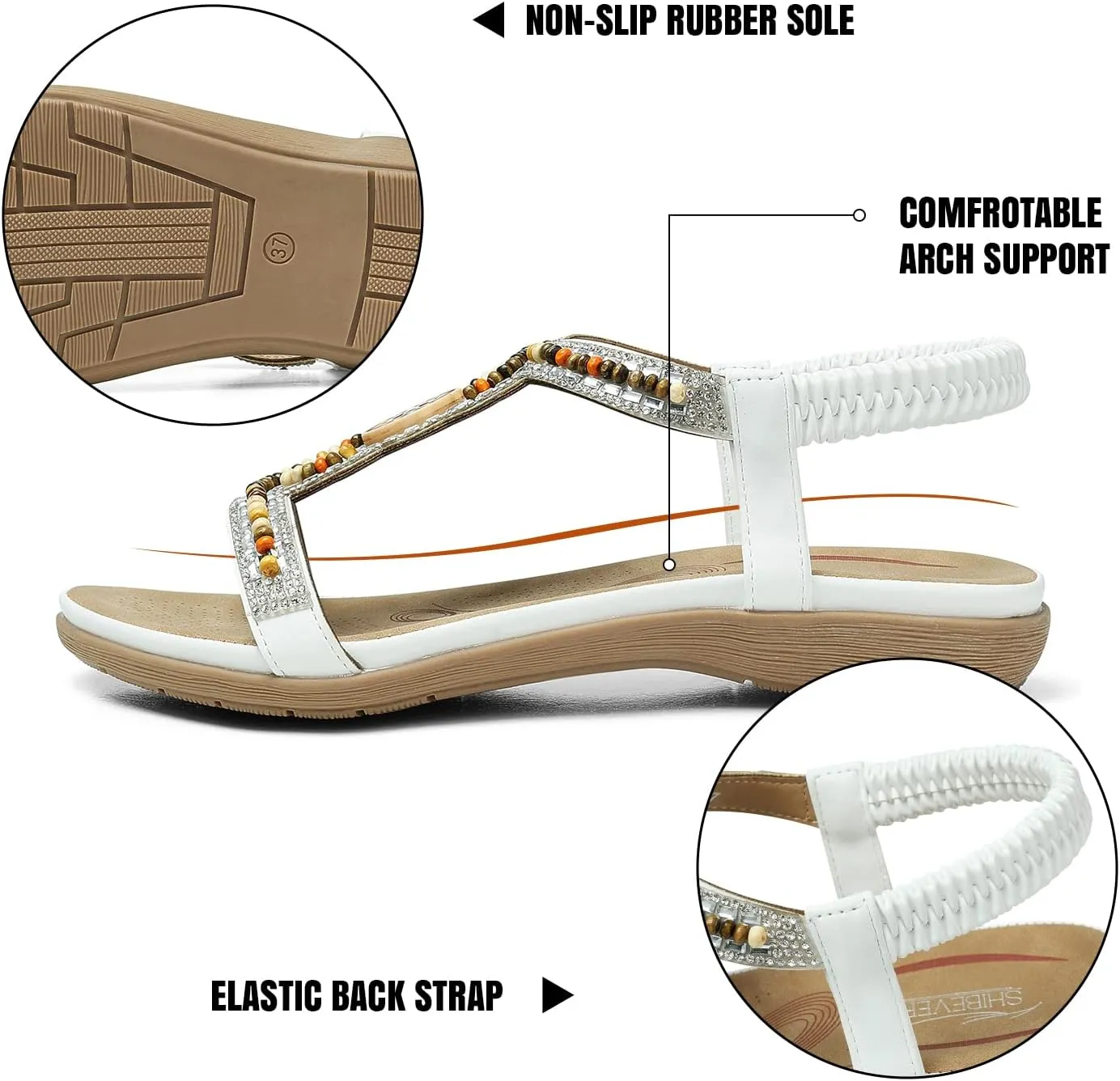 SHIBEVER Womens Flat Sandals Elastic Ankle Strap Sandals Dressy Casual Summer