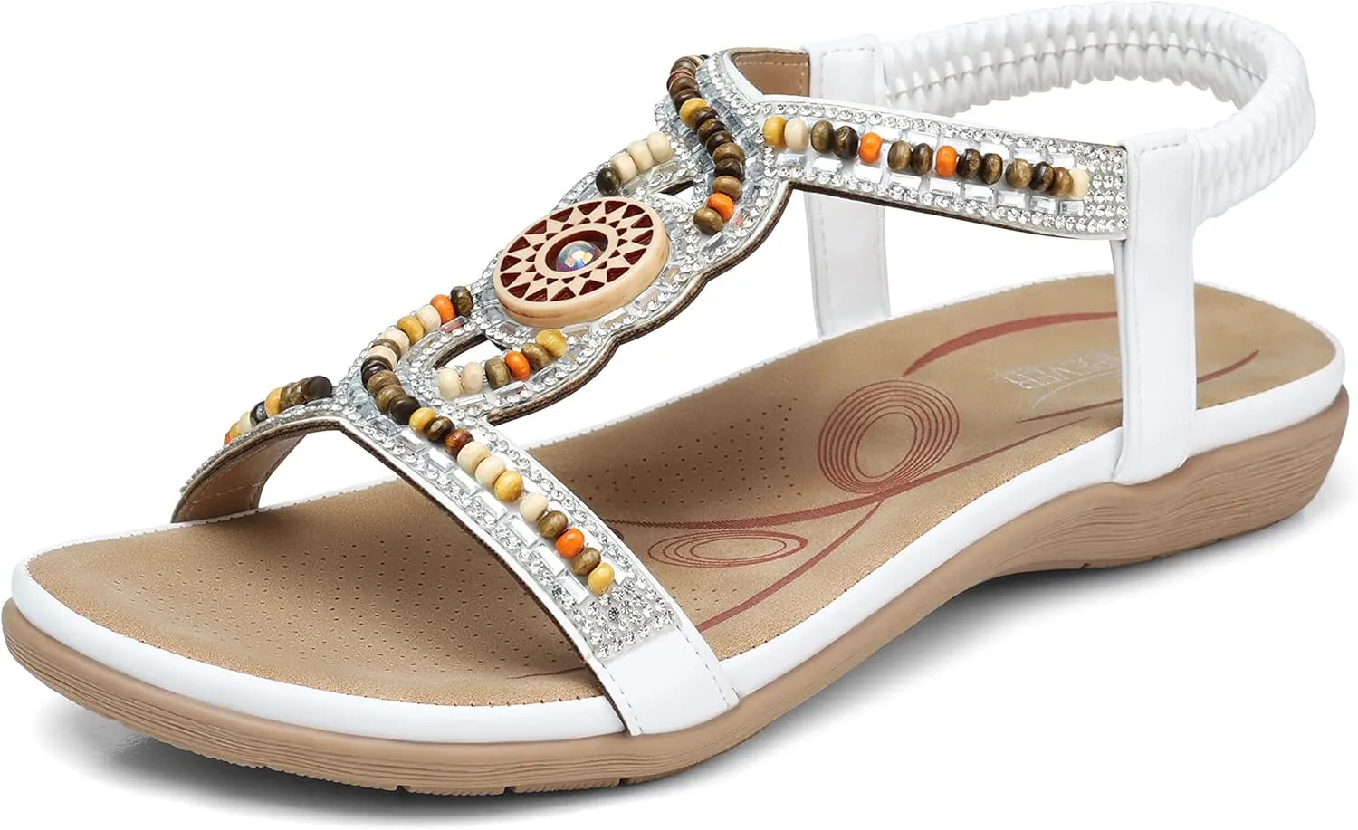 SHIBEVER Womens Flat Sandals Elastic Ankle Strap Sandals Dressy Casual Summer