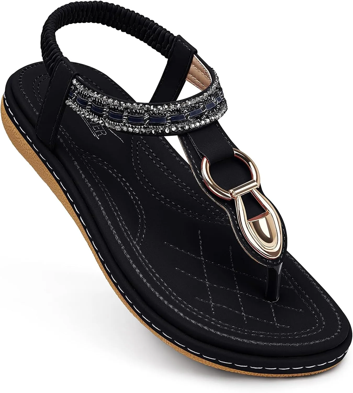 SHIBEVER Womens Sandals Dressy Summer: Women Comfortable Walking Flat Bohemian T-Strap Ladies Casual Comfy Sandals