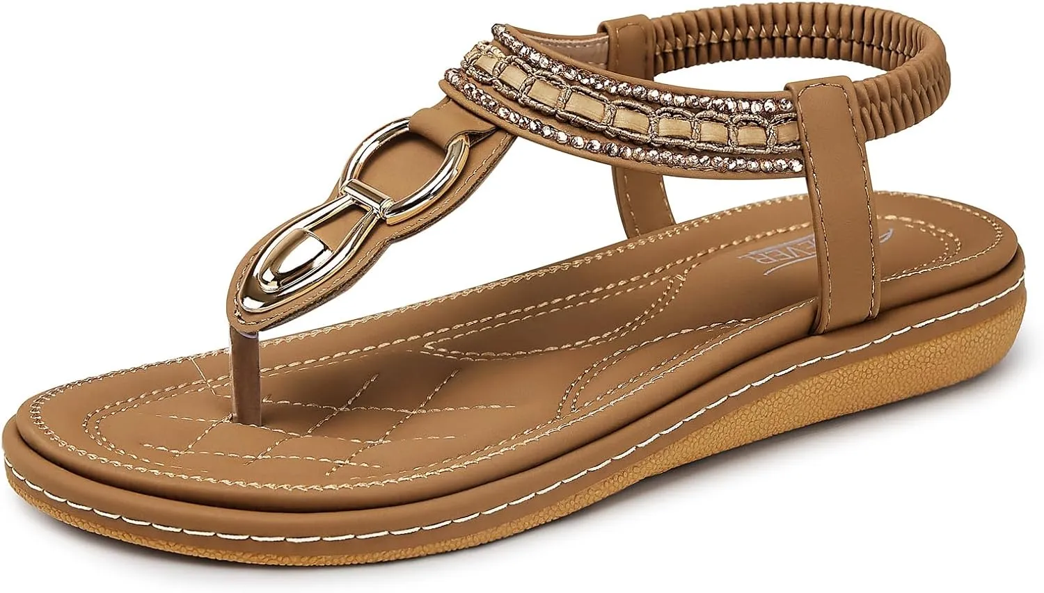 SHIBEVER Womens Sandals Dressy Summer: Women Comfortable Walking Flat Bohemian T-Strap Ladies Casual Comfy Sandals