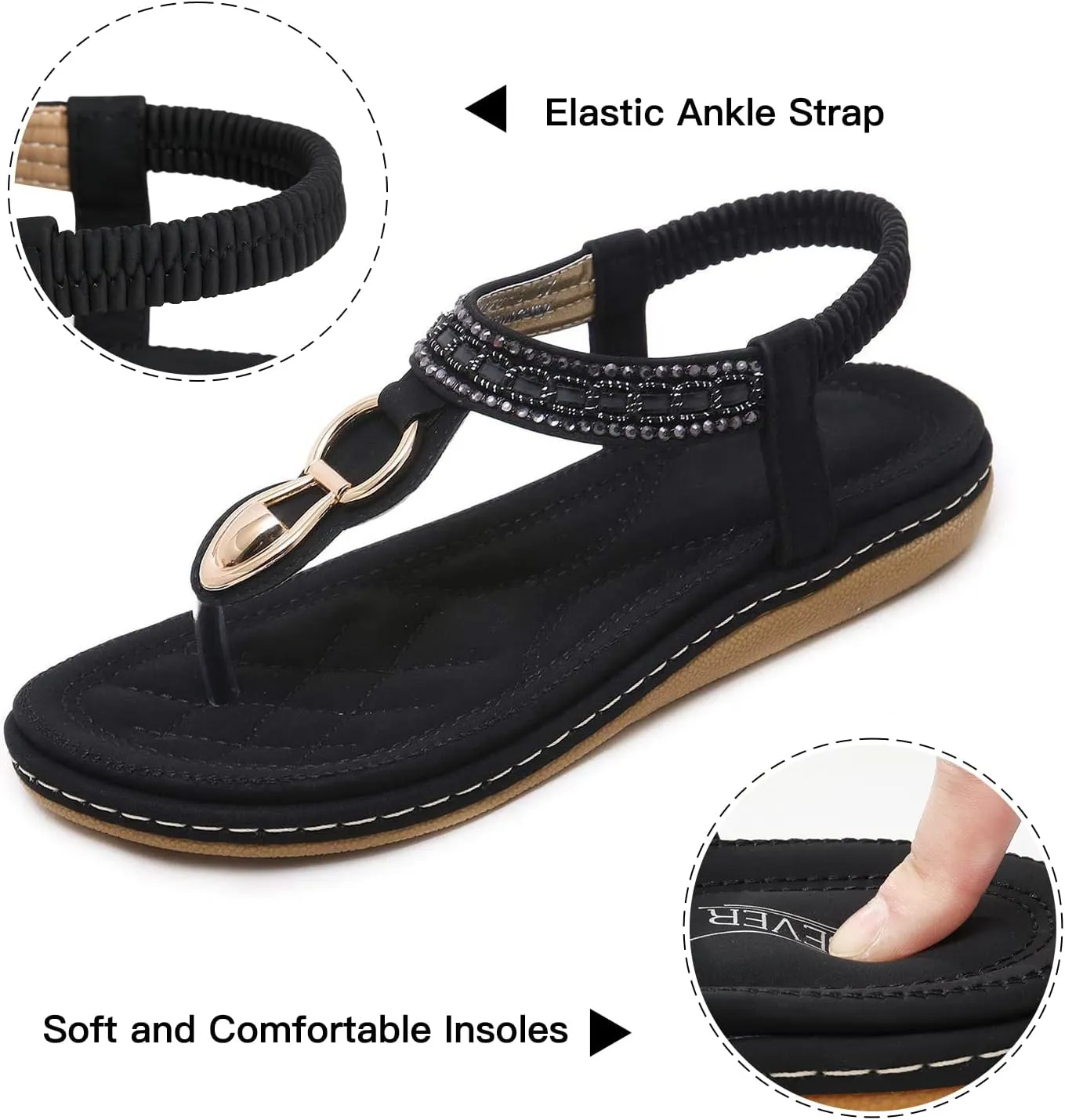 SHIBEVER Womens Sandals Dressy Summer: Women Comfortable Walking Flat Bohemian T-Strap Ladies Casual Comfy Sandals