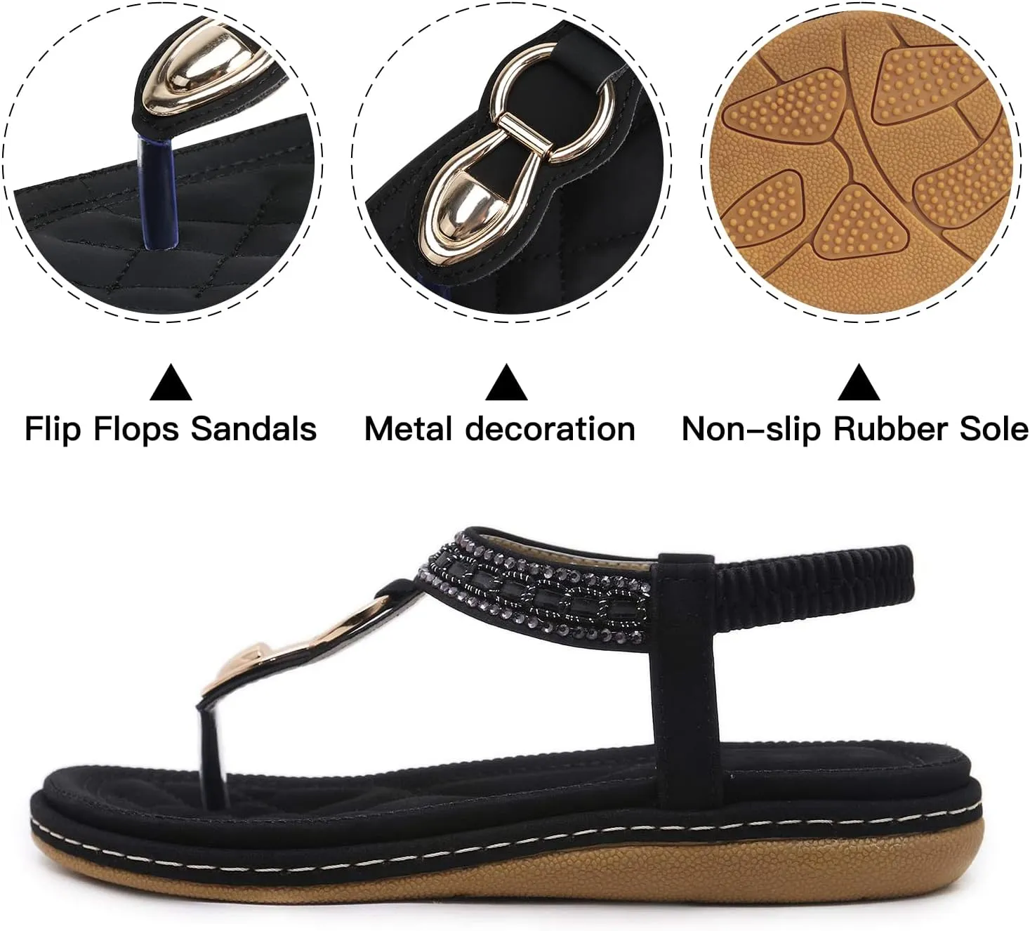SHIBEVER Womens Sandals Dressy Summer: Women Comfortable Walking Flat Bohemian T-Strap Ladies Casual Comfy Sandals