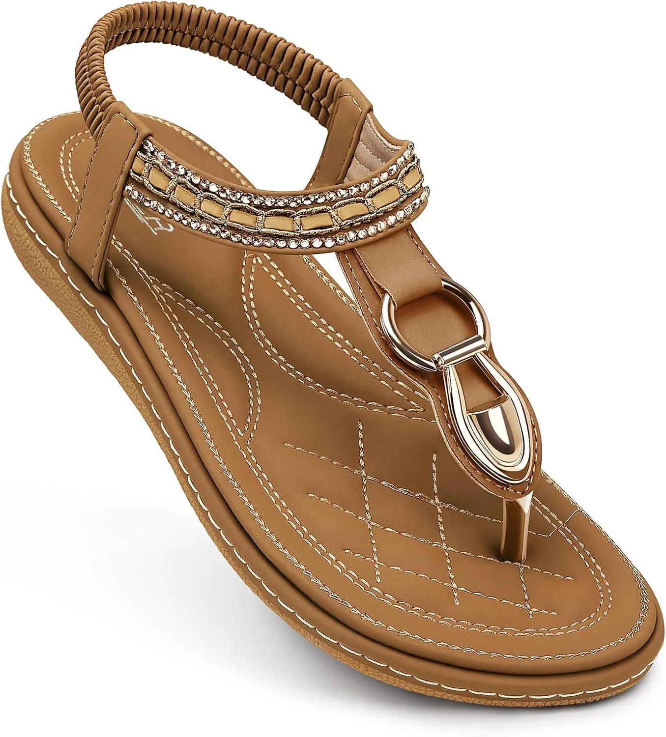 SHIBEVER Womens Sandals Dressy Summer: Women Comfortable Walking Flat Bohemian T-Strap Ladies Casual Comfy Sandals