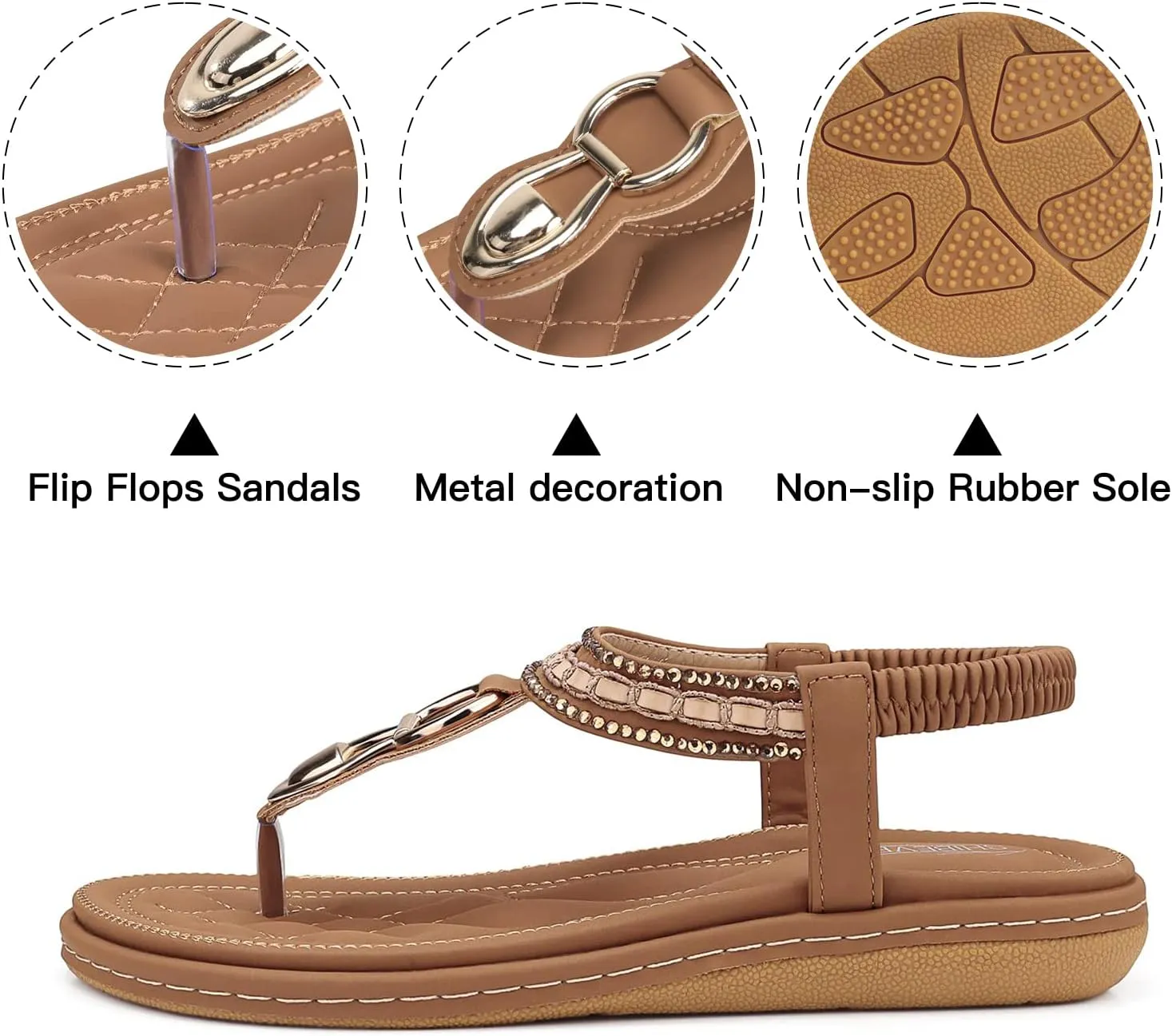 SHIBEVER Womens Sandals Dressy Summer: Women Comfortable Walking Flat Bohemian T-Strap Ladies Casual Comfy Sandals