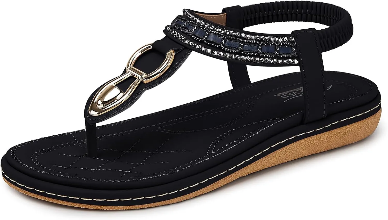 SHIBEVER Womens Sandals Dressy Summer: Women Comfortable Walking Flat Bohemian T-Strap Ladies Casual Comfy Sandals
