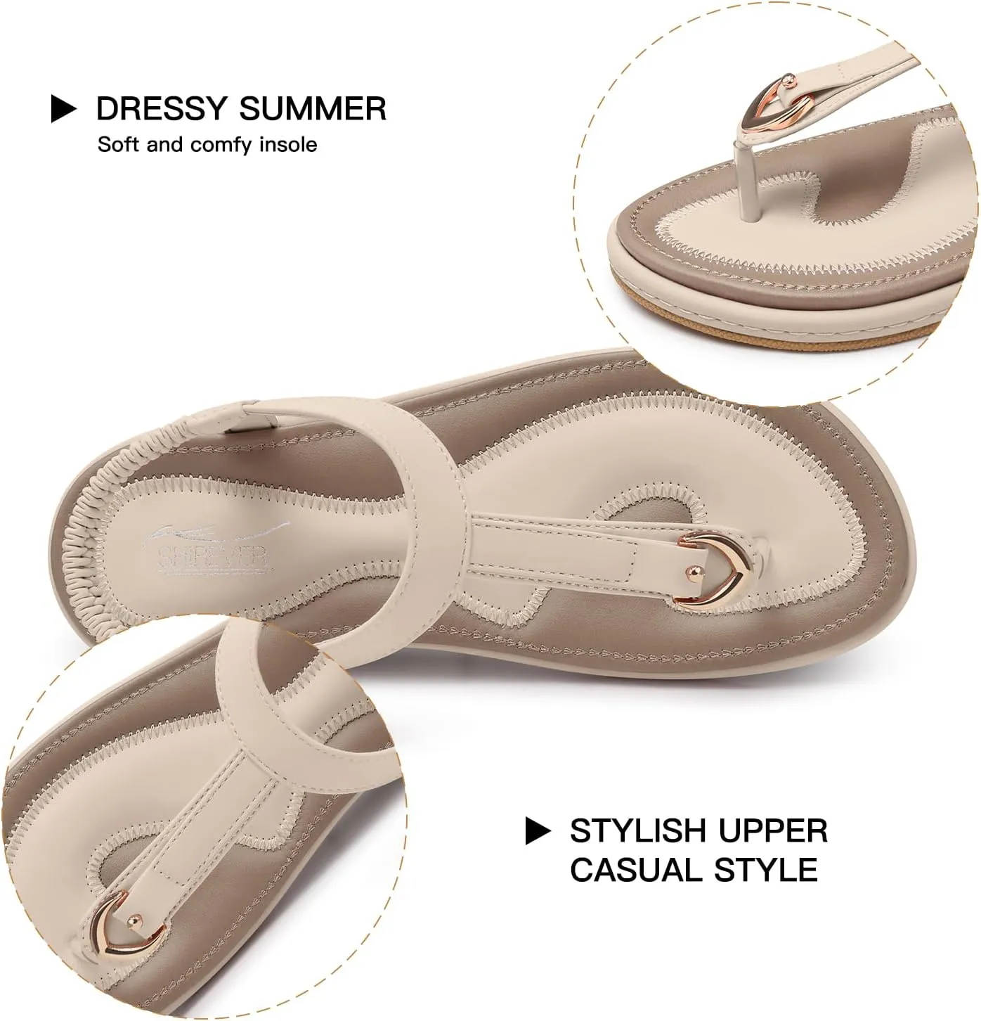 SHIBEVER Womens Sandals Summer Flat: Dressy Casual T-Strap Flip Flop Thong Flats Sandals - Comfortable Walking