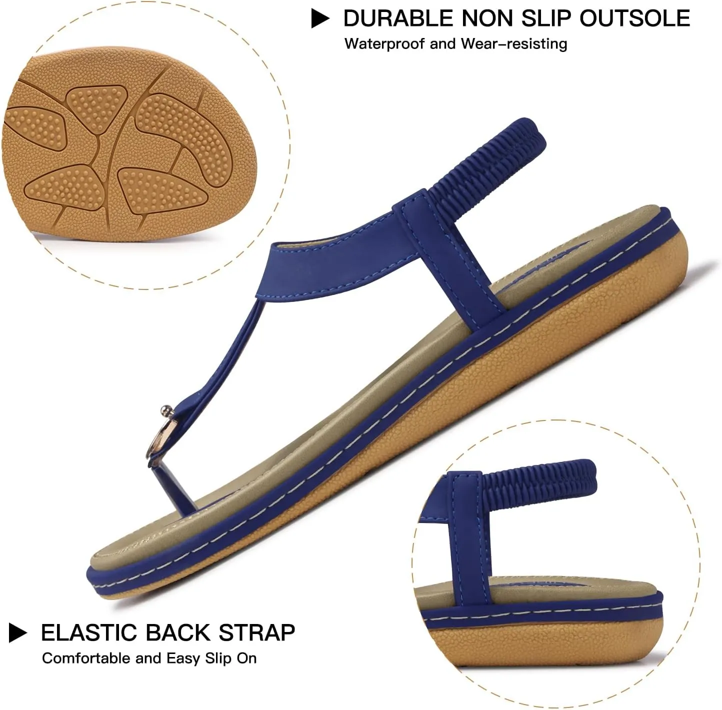 SHIBEVER Womens Sandals Summer Flat: Dressy Casual T-Strap Flip Flop Thong Flats Sandals - Comfortable Walking