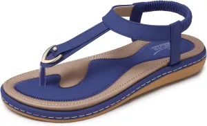 SHIBEVER Womens Sandals Summer Flat: Dressy Casual T-Strap Flip Flop Thong Flats Sandals - Comfortable Walking