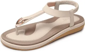 SHIBEVER Womens Sandals Summer Flat: Dressy Casual T-Strap Flip Flop Thong Flats Sandals - Comfortable Walking