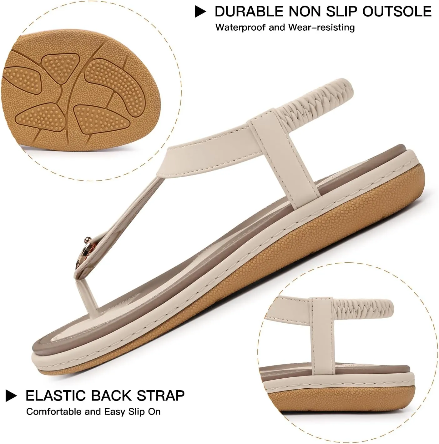 SHIBEVER Womens Sandals Summer Flat: Dressy Casual T-Strap Flip Flop Thong Flats Sandals - Comfortable Walking