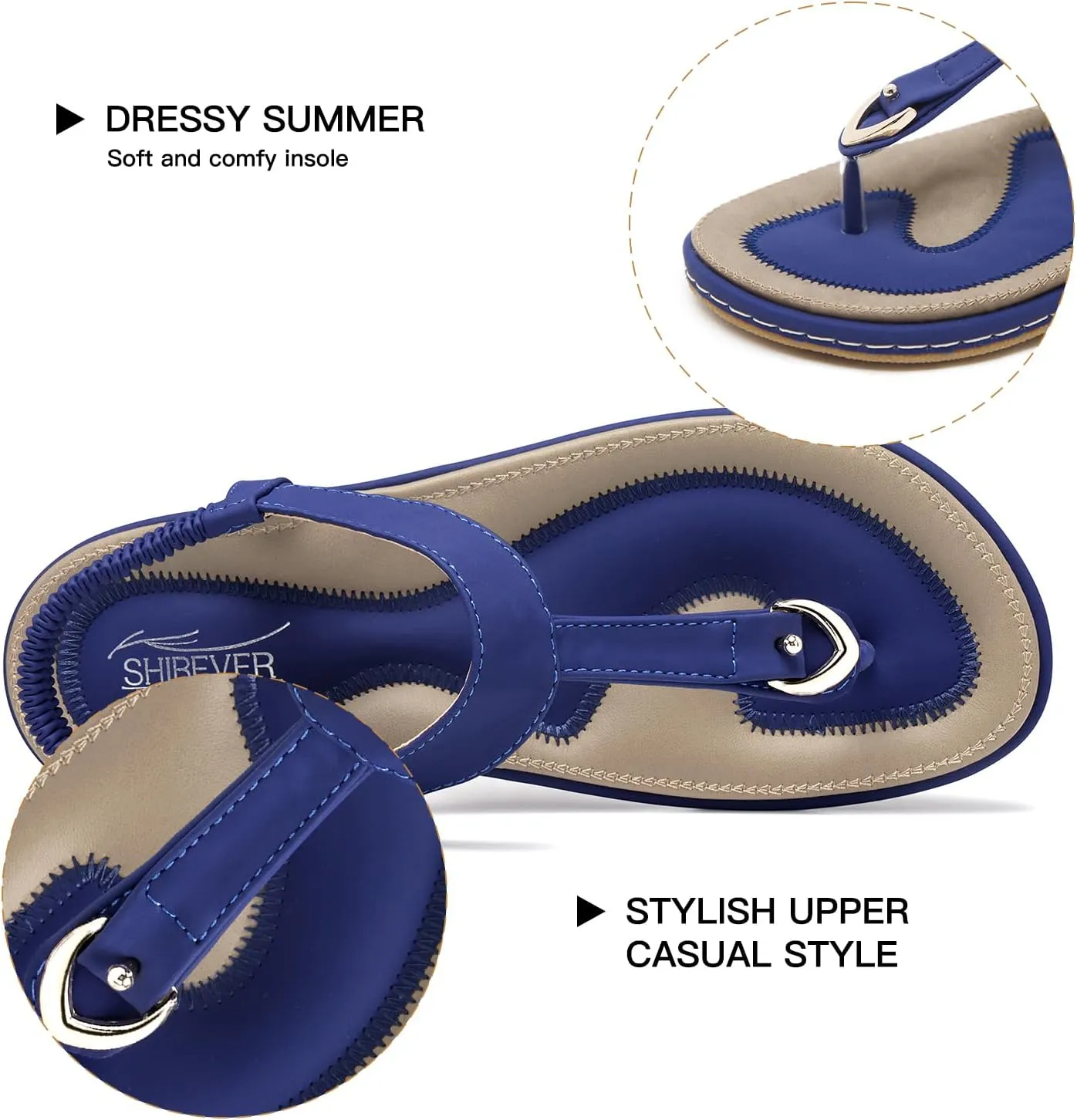 SHIBEVER Womens Sandals Summer Flat: Dressy Casual T-Strap Flip Flop Thong Flats Sandals - Comfortable Walking