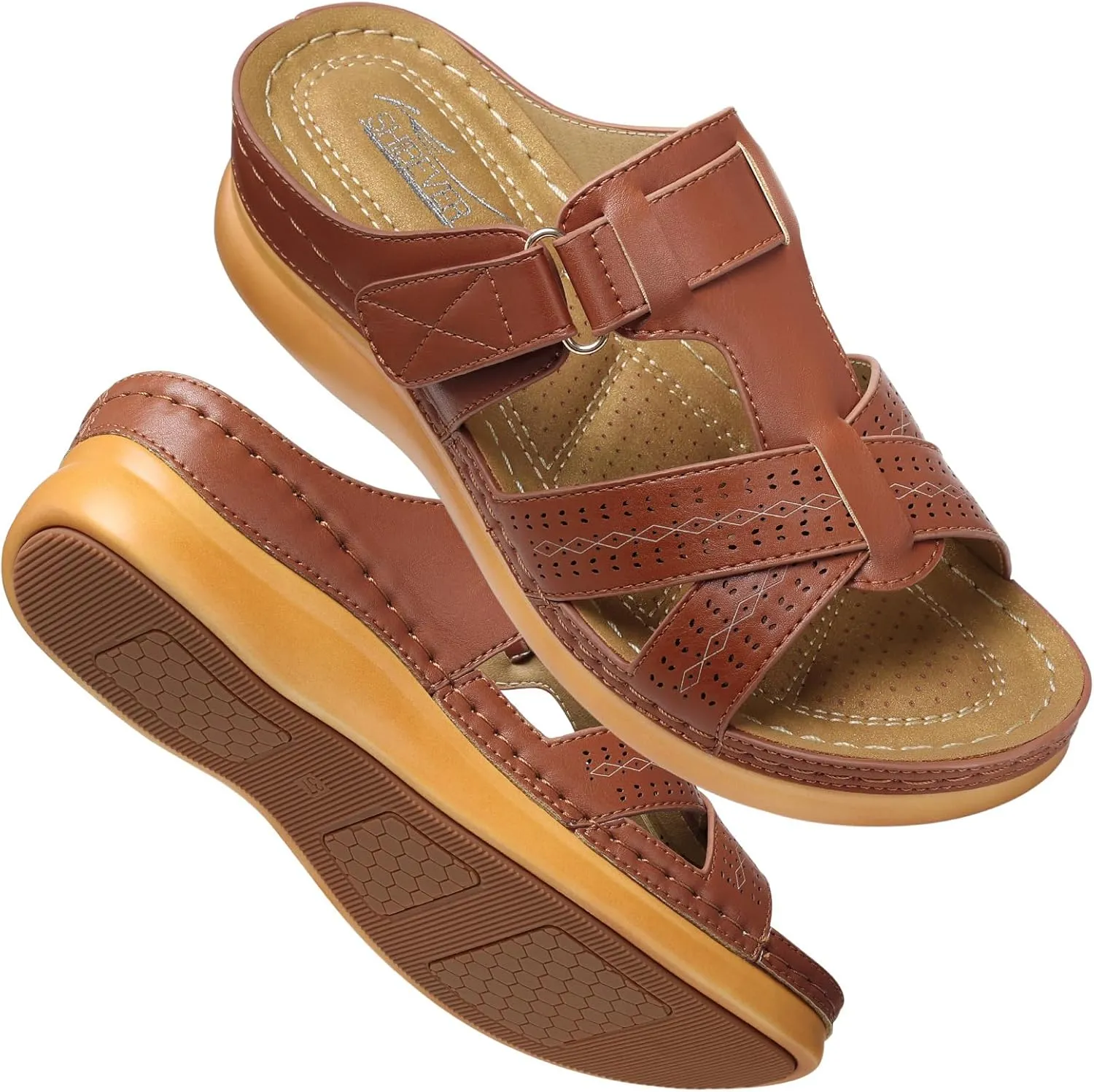 SHIBEVER Womens Sandals Wedge Comfortable: Orthopedic Wedge Sandalias Women - Slip on Platform Sandals