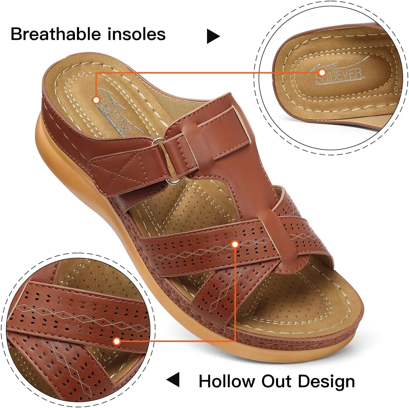 SHIBEVER Womens Sandals Wedge Comfortable: Orthopedic Wedge Sandalias Women - Slip on Platform Sandals