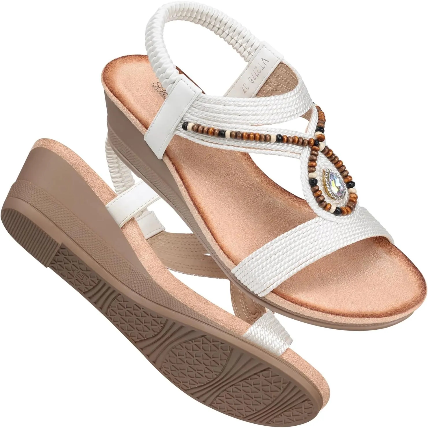 SHIBEVER Womens Wedge Sandals Low: Elastic Ankle Strap Wedge Sandals - Dressy Sandals Women - Comfortable Open Toe