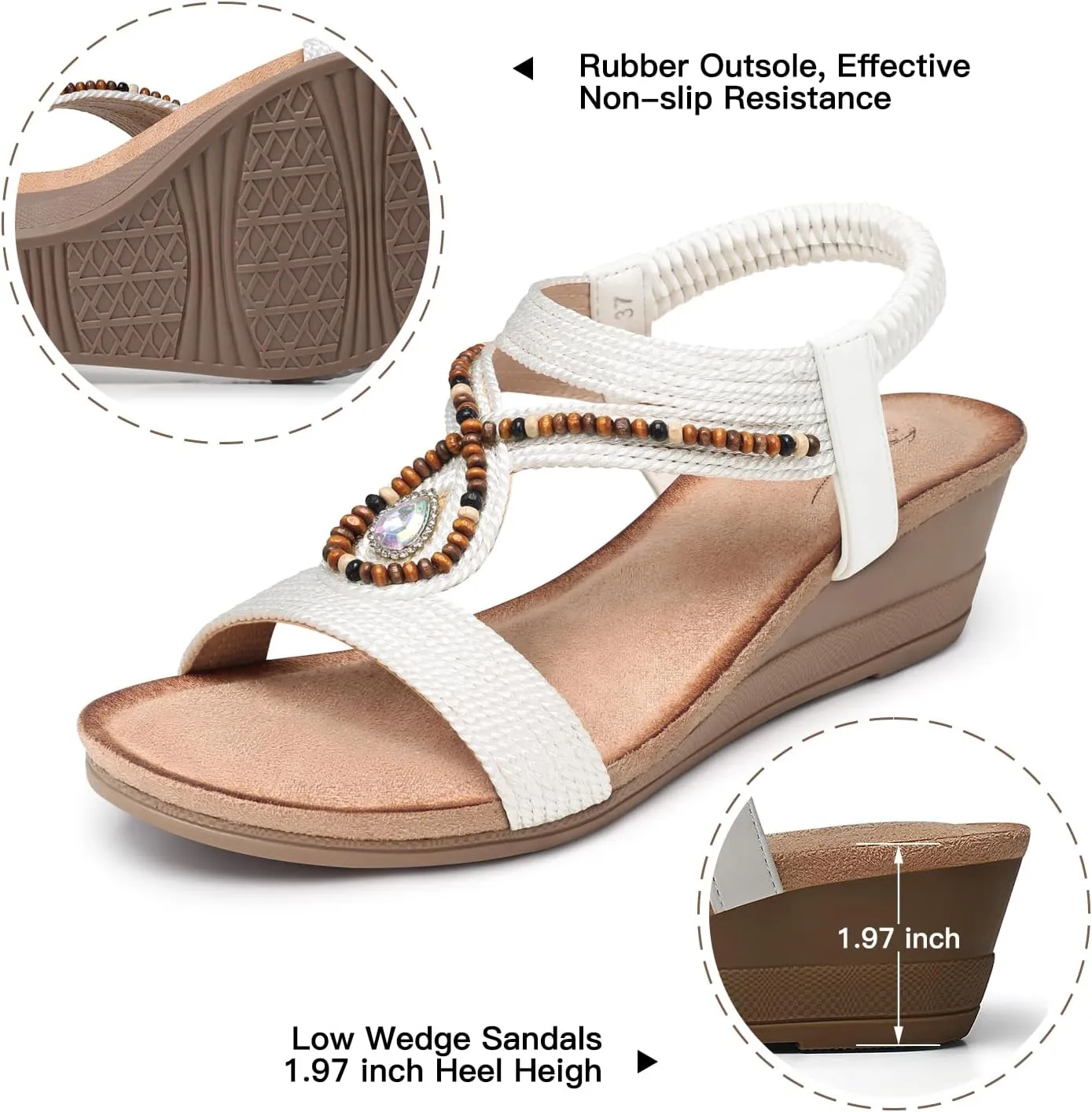 SHIBEVER Womens Wedge Sandals Low: Elastic Ankle Strap Wedge Sandals - Dressy Sandals Women - Comfortable Open Toe