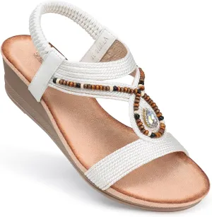 SHIBEVER Womens Wedge Sandals Low: Elastic Ankle Strap Wedge Sandals - Dressy Sandals Women - Comfortable Open Toe