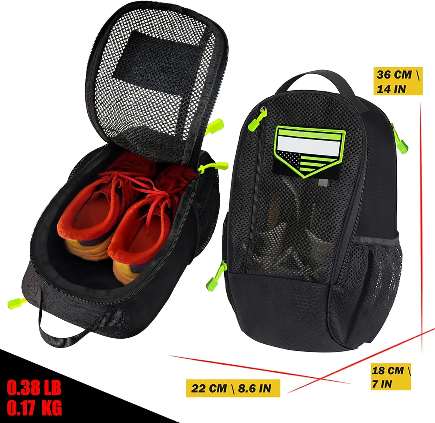 Shoe Bag Golf Travel Gym Sport with Side Accessory Outside Pocket for Socks Shoe Pouch Portable Large Shoe Storage Bag for Packing Zippered (black)