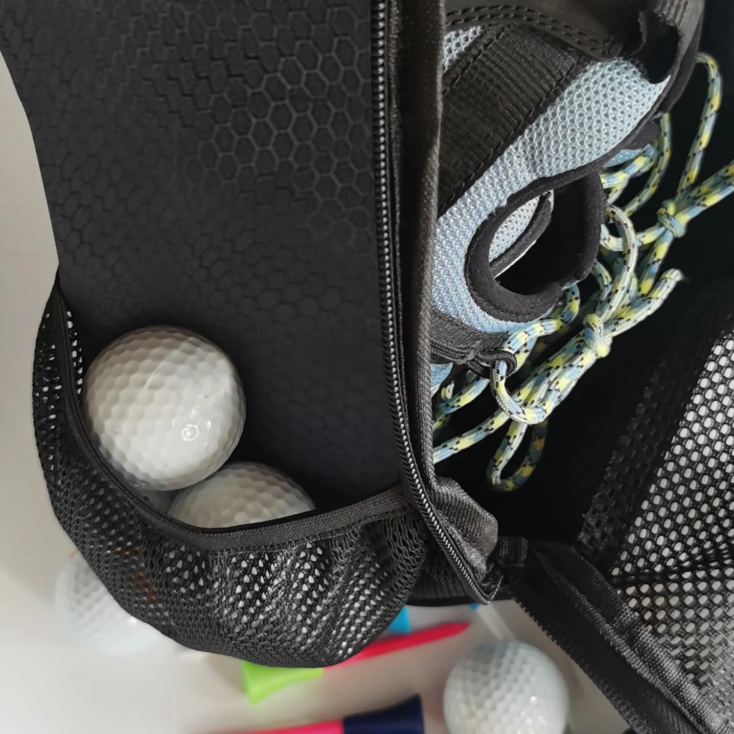 Shoe Bag Golf Travel Gym Sport with Side Accessory Outside Pocket for Socks Shoe Pouch Portable Large Shoe Storage Bag for Packing Zippered (black)