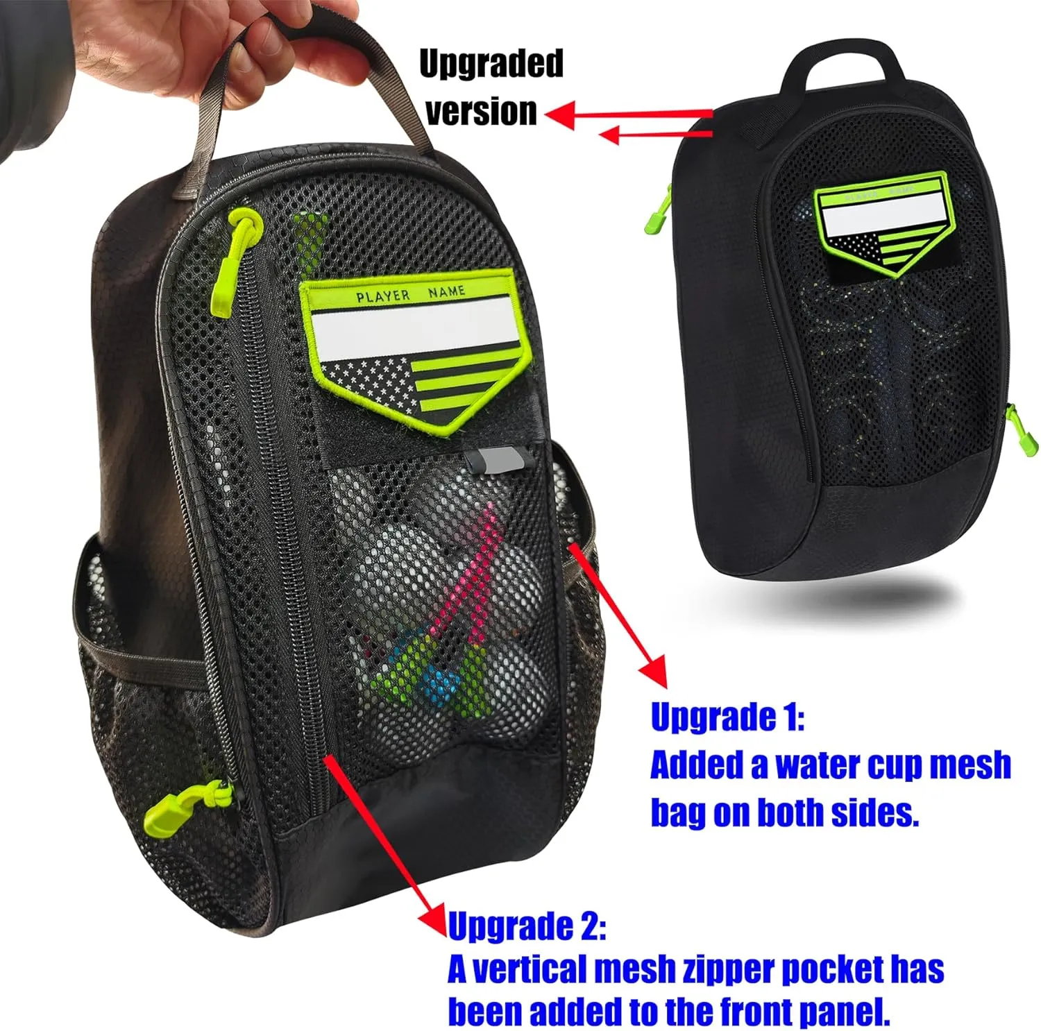 Shoe Bag Golf Travel Gym Sport with Side Accessory Outside Pocket for Socks Shoe Pouch Portable Large Shoe Storage Bag for Packing Zippered (black)