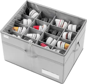 Shoe Organizer for Closet, Fits 16 Pairs, Large Shoe Box Storage Containers, Clear Foldable Shoe Storage Bins w/Bottom Support, Space Saving Shoes Holder w/Reinforced Handles, Gray