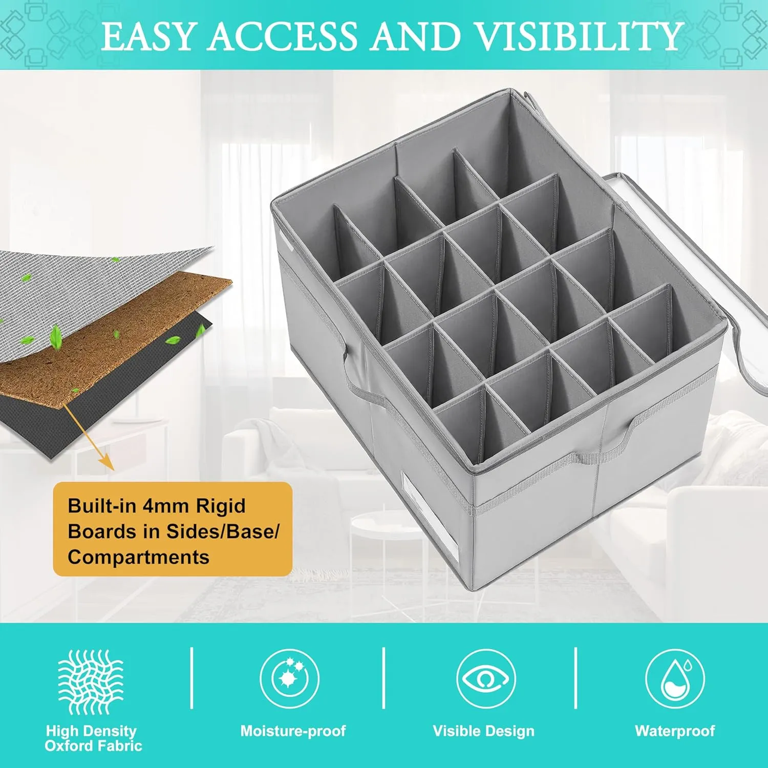 Shoe Organizer for Closet, Fits 16 Pairs, Large Shoe Box Storage Containers, Clear Foldable Shoe Storage Bins w/Bottom Support, Space Saving Shoes Holder w/Reinforced Handles, Gray