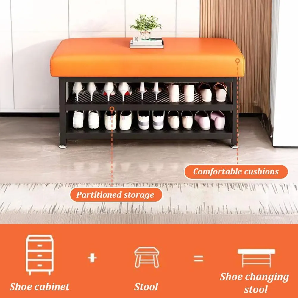 Shoe Rack Bench, 31.5"x12.2"x19.3" Upholstered Shoe Storage Bench, 2-Tier Shoe Organizer and Entryway Bench, Stylish Shoe Bench for Entryway, Bedroom, White