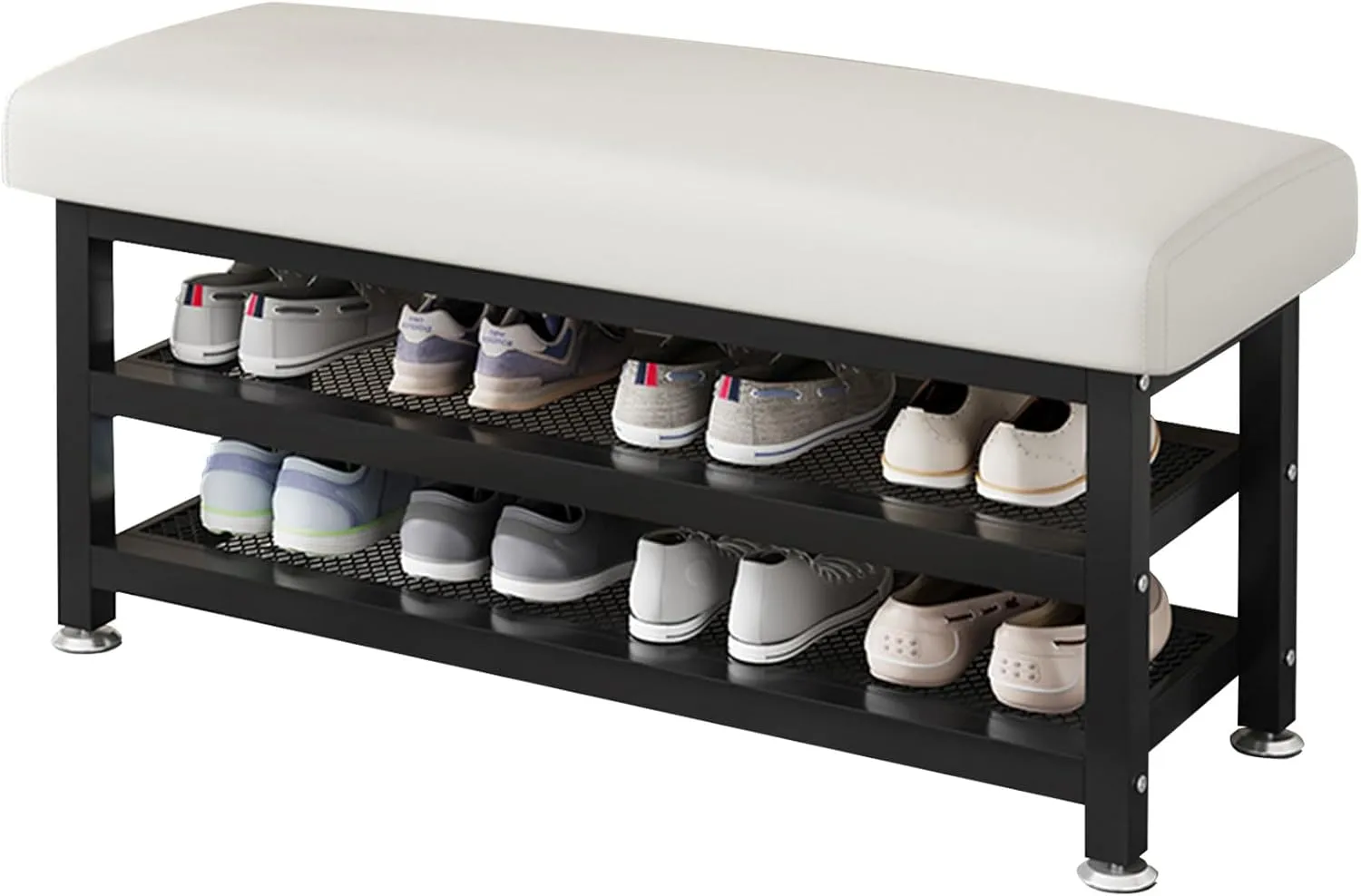 Shoe Rack Bench, 31.5"x12.2"x19.3" Upholstered Shoe Storage Bench, 2-Tier Shoe Organizer and Entryway Bench, Stylish Shoe Bench for Entryway, Bedroom, White