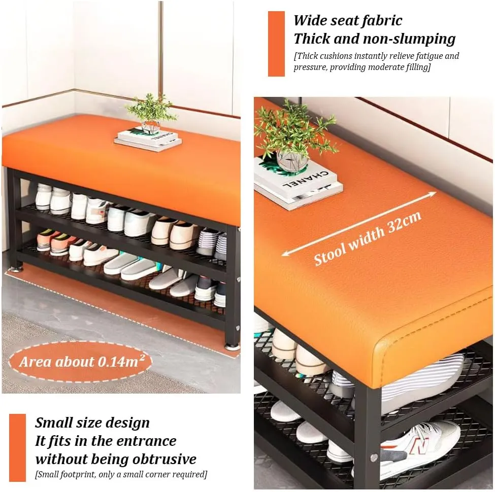 Shoe Rack Bench, 31.5"x12.2"x19.3" Upholstered Shoe Storage Bench, 2-Tier Shoe Organizer and Entryway Bench, Stylish Shoe Bench for Entryway, Bedroom, White