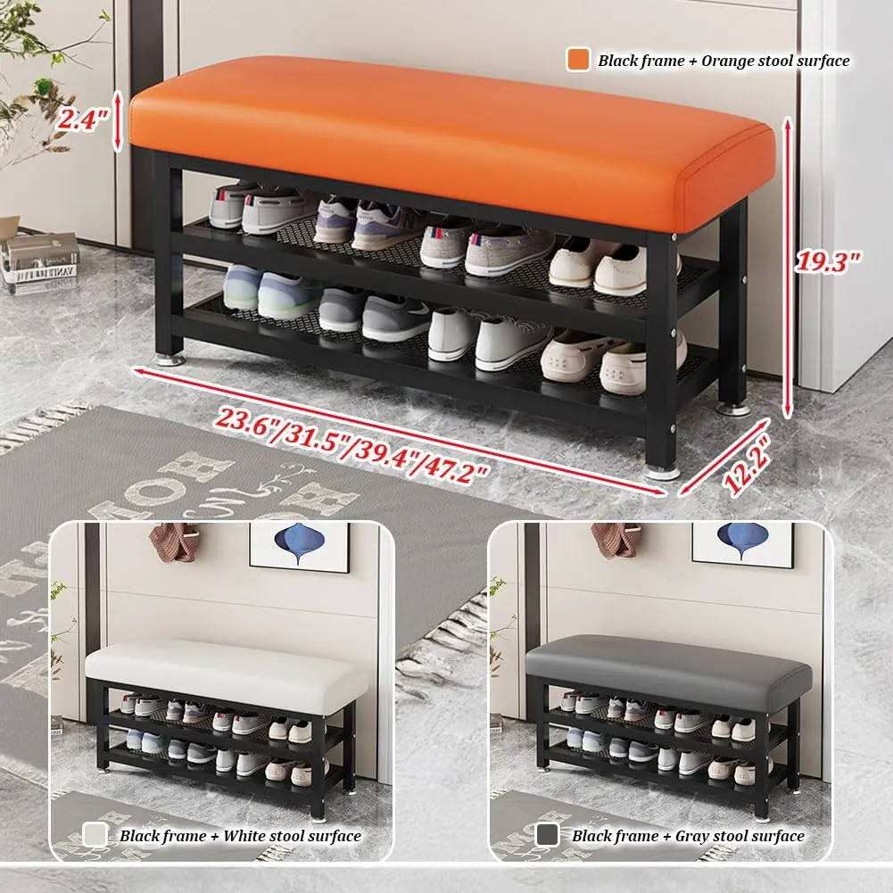Shoe Rack Bench, 31.5"x12.2"x19.3" Upholstered Shoe Storage Bench, 2-Tier Shoe Organizer and Entryway Bench, Stylish Shoe Bench for Entryway, Bedroom, White
