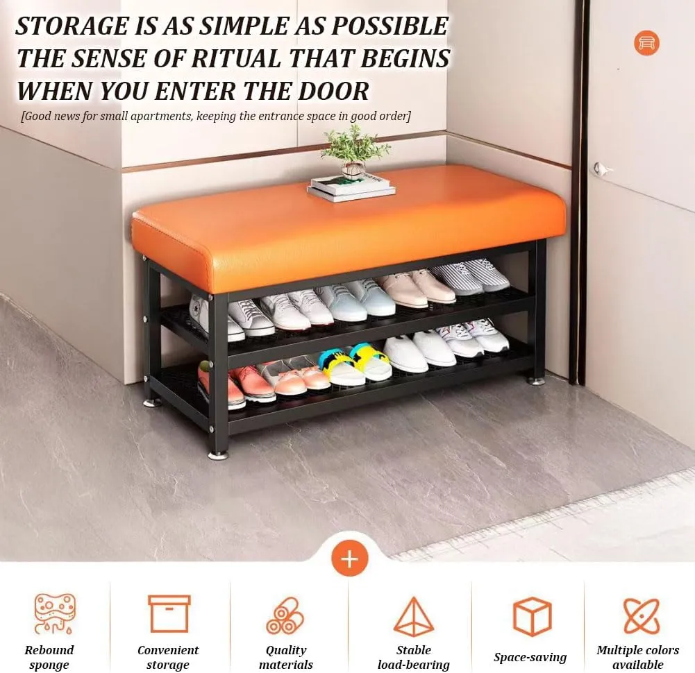 Shoe Rack Bench, 31.5"x12.2"x19.3" Upholstered Shoe Storage Bench, 2-Tier Shoe Organizer and Entryway Bench, Stylish Shoe Bench for Entryway, Bedroom, White