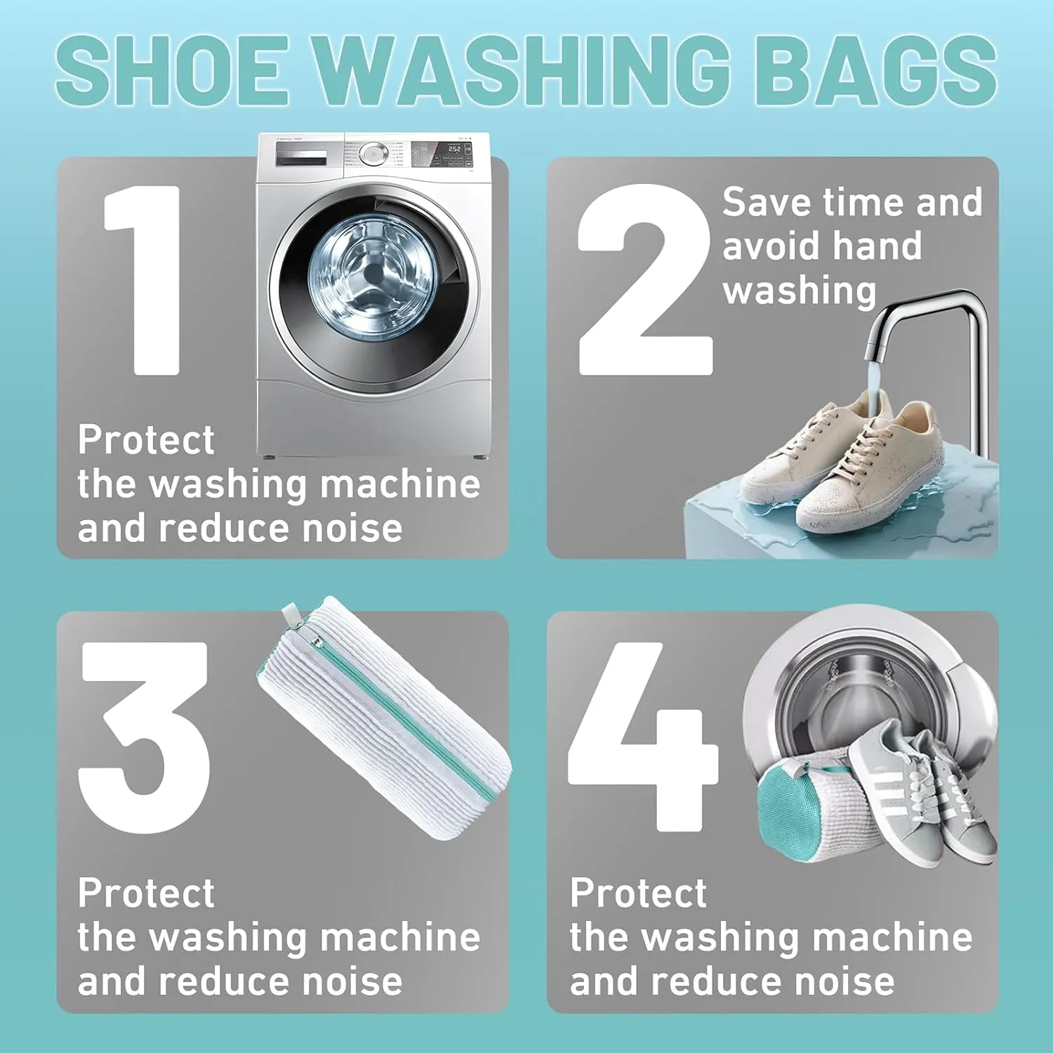 Shoe Washing Machine Bag, Laundry Shoe Bag for Washer and Dryer, Laundry Shoe Bag Protect Sneaker, Running Shoes, Bras, Delicates and Toys, XXL Includes 2 Shoes (White 1 Pack)