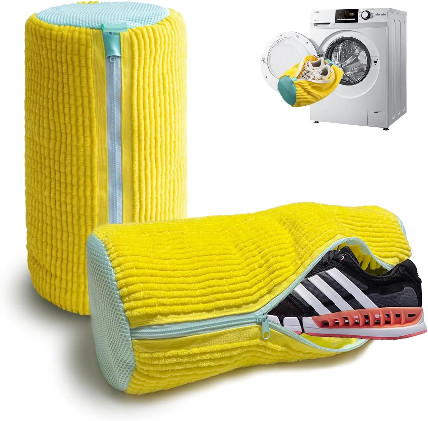 Shoe Washing Machine Bag, Reusable Laundry Shoe Bag for Washer and Dryer, Shoe Washing Bag for All Shoes Types (2pc Yellow)