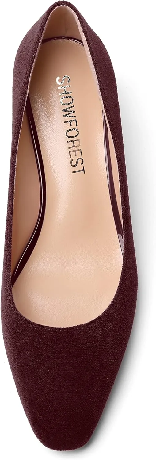 SHOWFOREST Womens Slip On Suede Solid Casual Outdoor Square Toe Wedge Low Heel Pumps Shoes 2 Inch